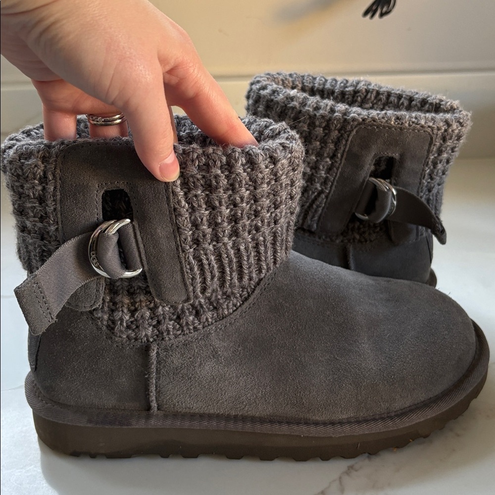 UGG Gray Knit Cuff Ankle Boots